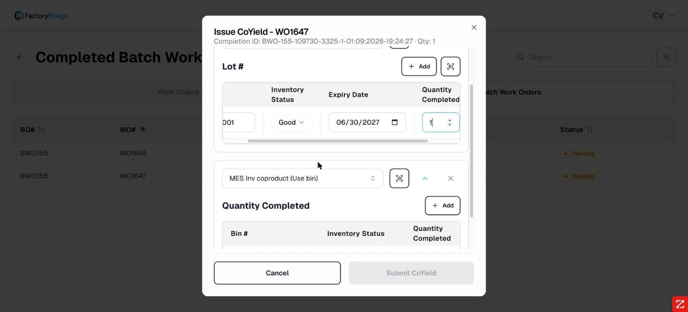 <b>Lot-managed entry.</b> Lot, status, expiry date and quantity.