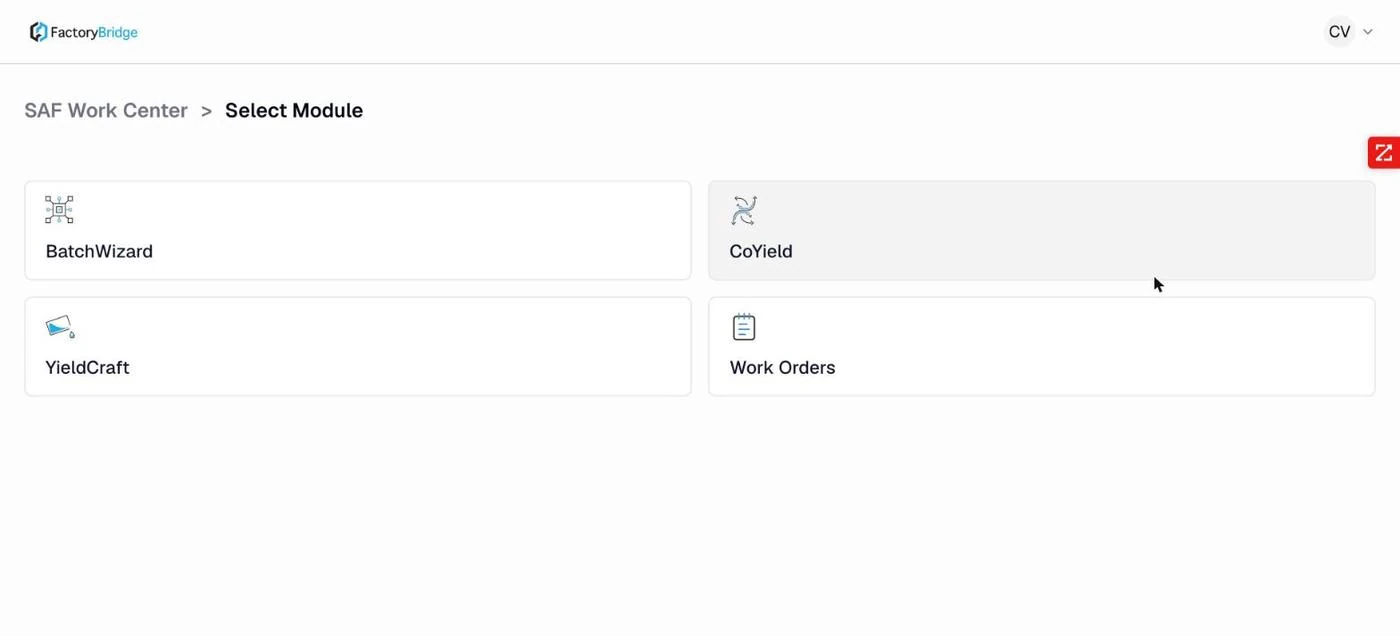 <b>Step 3 — module.</b> Work Orders for direct execution, BatchWizard for campaigns, CoYield and YieldCraft for recording.