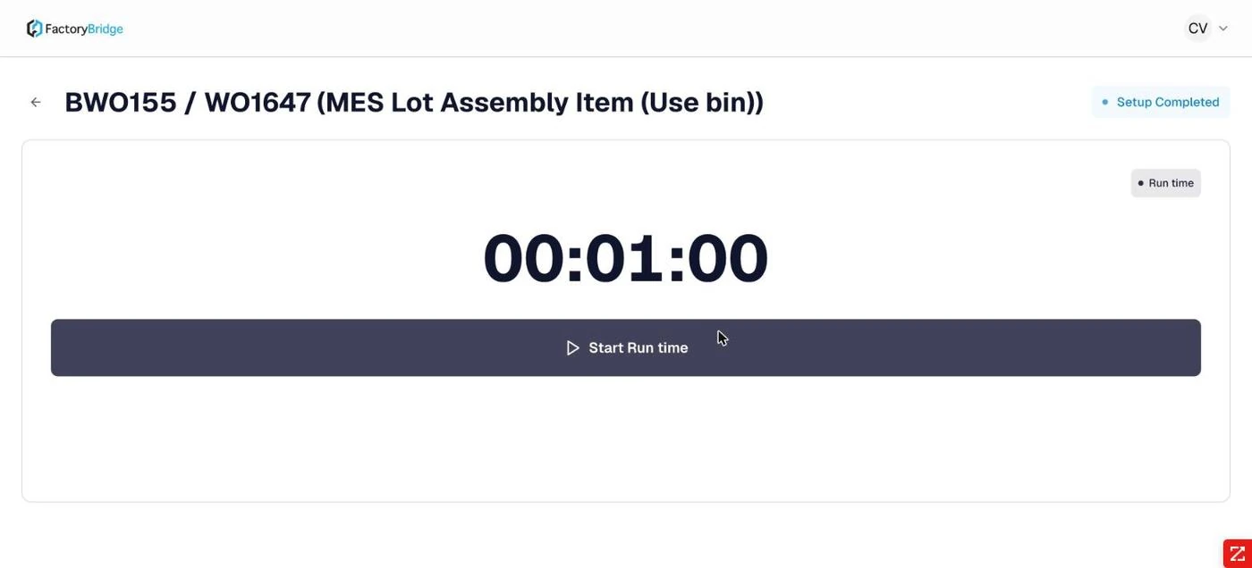 <b>Setup complete.</b> The phase badge switches to <em>Run time</em> and the action becomes Start Run time.