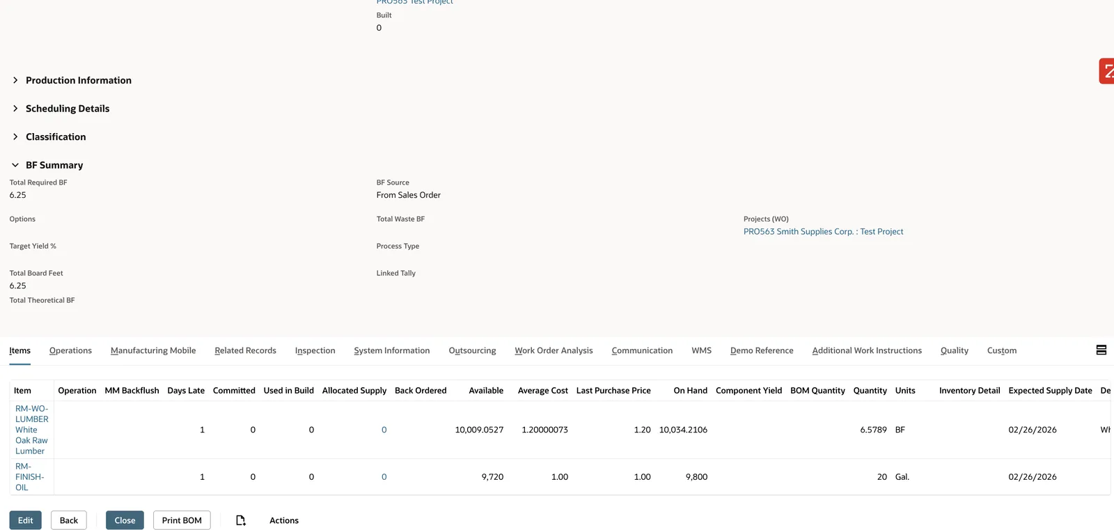 Auto-calculated BF on components