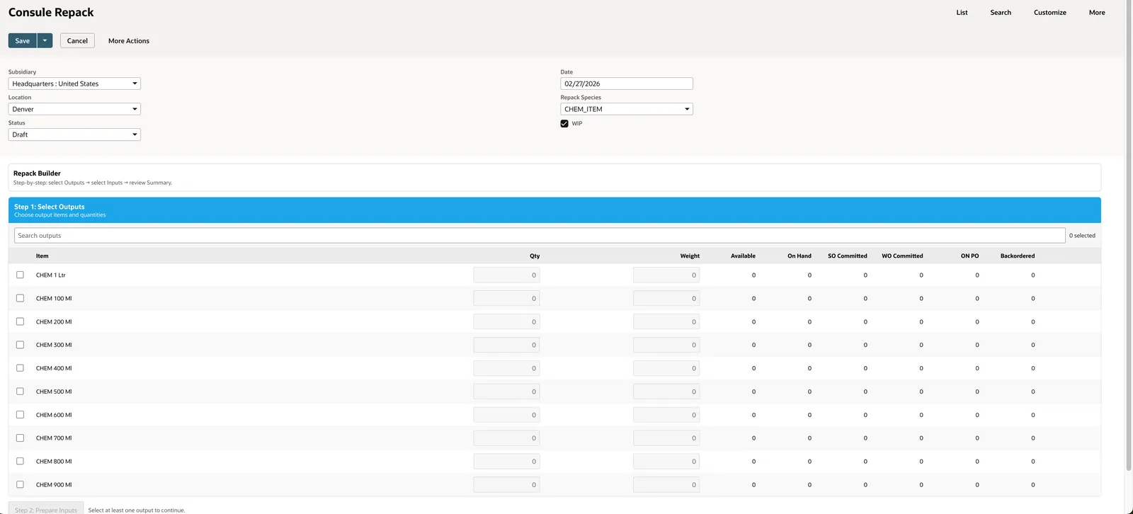 Repack Orders page