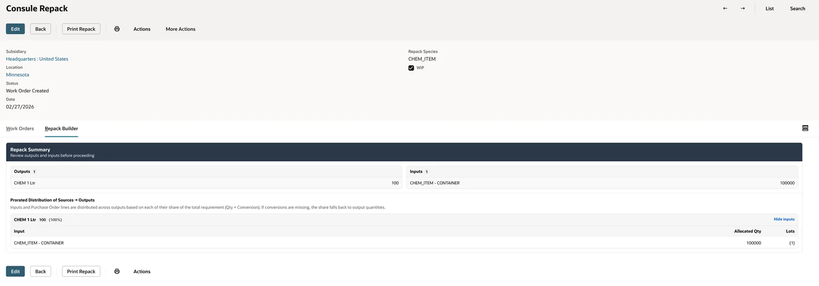 Repack Orders summary view mode